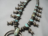 Early 1920's/30's Vintage Native American Navajo Coin Silver Turquoise Squash Blossom Necklace-Nativo Arts