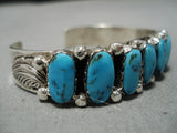 Superior Vintage Zuni Native American Blue Gm Turquoise Sterling Silver Bracelet-Nativo Arts
