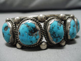 Magnificent Vintage Native American Navajo Morenci Turquoise Sterling Silver Bracelet Old-Nativo Arts