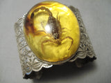 Ultra Rare Native American Scorpion Amber Sterling Silver Bracelet Huge-Nativo Arts