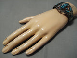 Early 1900's Vintage Native American Navajo Rectangular Turquoise Sterling Silver Bracelet Old-Nativo Arts