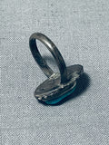 Early Vintage Native American Navajo Blue Gem Turquoise Sterling Silver Ring Old-Nativo Arts