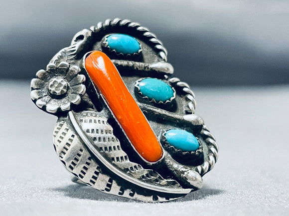 Exceptional Vintage Native American Navajo Blue Gem Turquoise Sterling Silver Ring-Nativo Arts