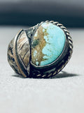 Chunky Vintage Native American Navajo #8 Turquoise Sterling Silver Leaf Ring Old-Nativo Arts