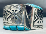 Side Inlay Turquoise Native American Navajo Wide Sterling Silver Bracelet-Nativo Arts