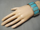 Important Vintage Native American Navajo #8 Turquoise Sterling Silver 1981 Bracelet Old-Nativo Arts