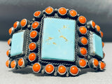 Lee Brown Vintage Native American Navajo Squared #8 Turquoise Sterling Silver Bracelet-Nativo Arts