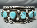 Superlative Vintage Native American Navajo Morenci Turquoise Sterling Silver Bracelet Old-Nativo Arts