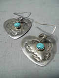 Unique Vintage Native American Navajo Turquoise Sterling Silver Heart Earrings Old-Nativo Arts