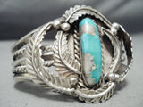 Heavy Thick Vintage Native American Navajo Gilbert Turquoise Sterling Silver Leaf Bracelet Old-Nativo Arts