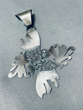 Huge Swimming Fish Native American Navajo Sterling Silver Hand Tooled Pendant-Nativo Arts
