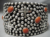 Superior Christian Cross Native American Navajo Domed Coral Sterling Silver Bracelet-Nativo Arts