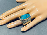 Impressive Native American Navajo Old Kingman Turquoise Sterling Silver Ring-Nativo Arts