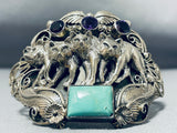 Wolf Pack Vintage Native American Navajo Amethyst Turquoise Sterling Silver Bracelet-Nativo Arts