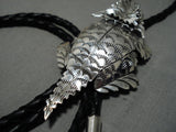 Exceptional Vintage Native American Navajo Hand Carved 3d Horny Toad Sterling Silver Bolo Tie-Nativo Arts
