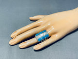 Magnificent Vintage Native American Navajo Turquoise & Mother Of Pearl Sterling Silver Ring-Nativo Arts