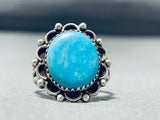 Dynamic Vintage Native American Navajo Blue Gem Turquoise Sterling Silver Ring Signed C. Bia-Nativo Arts