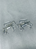 Pretty Native American Navajo Sterling Silver Horse Earrings-Nativo Arts