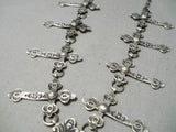 Rare Hand Tooled Cross Native American Navajo Sterling Silver Repoussed Necklace Earrings Set-Nativo Arts