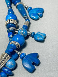 One Of The Most Unique Vintage Native American Navajo Lapis Bear Sterling Silver Necklace-Nativo Arts