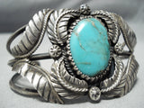 Substantial Vintage Native American Navajo Royston Turquoise Sterling Silver Leaf Bracelet-Nativo Arts