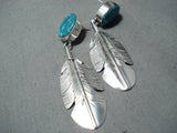 Remarkable Navajo Kingman Turquoise Sterling Silver Earrings Native American-Nativo Arts