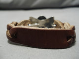 Very Rare Vintage Native American Navajo Sterling Silver Concho Leather Bracelet-Nativo Arts