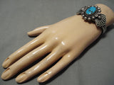 Striking Vintage Native American Navajo Bisbee Turquoise Martinez Sterling Silver Bracelet-Nativo Arts