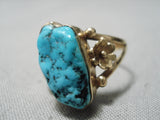 Fabulous Vintage Navajo 14k Gold Spiderweb Turquoise Native American Ring-Nativo Arts