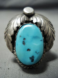 Incredible Vintage Native American Navajo Leaf Sleeping Beauty Turquoise Sterling Silver Ring-Nativo Arts