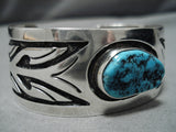 Superlative Vintage Native American Navajo Deep Blue Turquoise Sterling Silver Bracelet Old-Nativo Arts