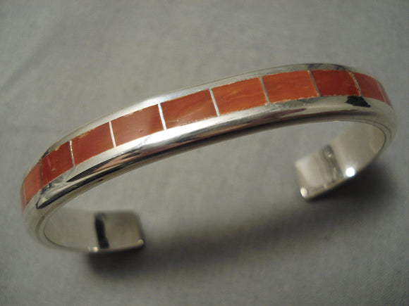 Important Vintage Rody Coonsis Coral Sterling Silver Native American Bracelet-Nativo Arts