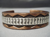 Heavy 180 Grams Vintage Apache Sterling Silver Copper Bracelet Native American-Nativo Arts