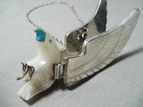 Huge Flapping Wings Vintage Native American Navajo Turquoise Sterling Silver Eagle Necklace-Nativo Arts