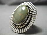 Huge Navajo Green Turquoise Intricate Sterling Silver Native American Ring-Nativo Arts
