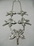 Huge Heavy Vitnage Native American Navajo Dragonfly Sterling Silver Necklace-Nativo Arts