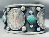 Native American 123 Gram Navajo Turquoise Sterling Silver Coin Bracelet-Nativo Arts