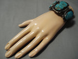 Very Rare!! Vintage Native American Navajo Old Persin Turquoise Sterling Silver Bracelet Old-Nativo Arts