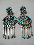 Beautiful Vintage Native American Navajo Zuni Turquoise Sterling Silver Chandelier Earrings-Nativo Arts