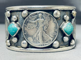 122 Gram Big Coin Native American Turquoise Sterling Silver Bracelet-Nativo Arts