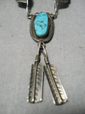 Exquisite Vintage Native American Navajo Morenci Turquoise Sterling Silver Necklace Old-Nativo Arts