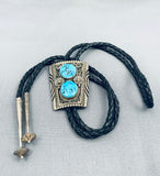 Breathtaking Vintage Native American Navajo Sleeping Beauty Turquoise Sterling Silver Bolo Tie-Nativo Arts