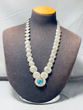 Star Bead Native American Navajo Turquoise Sterling Silver Hand Tooled Necklace-Nativo Arts