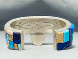 Smiling Kachina Very Rare Native American Navajo Turquoise Inlay Sterling Silver Bracelet-Nativo Arts