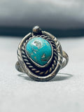Outstanding Vintage Native American Navajo Green Kingman Turquoise Sterling Silver Ring-Nativo Arts