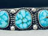 Important Vintage Native American Navajo Signed 5 High Grade Turquoise Sterling Silver Bracelet-Nativo Arts