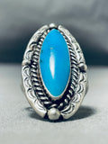 Dazzling Vintage Native American Navajo Blue Gem Turquoise Sterling Silver Ring-Nativo Arts