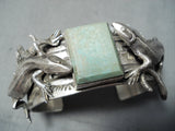 Signed Double Lizard Vintage Native American Navajo Green Turquoise Sterling Silver Bracelet-Nativo Arts