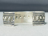 Signed Hand Tooled Diamond Pattern Native American Navajo Sterling Silver Bracelet-Nativo Arts