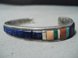 Important Vintage Native American Navajo Lapis Sterling Silver Bracelet Old-Nativo Arts